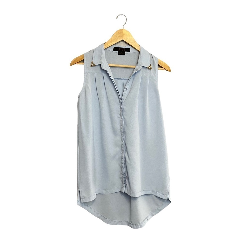 OVI | Womens Sheer Light Blue Sleeve Less Button Up Tank Top​​